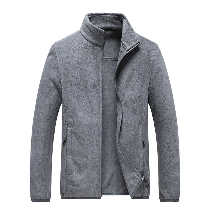 Herr Fleece Jacka med Hel Dragkedja, Stående Krage, och Praktisk Zip Fickor