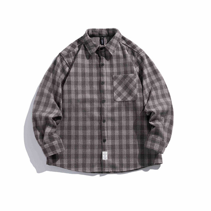 Herr rutig skjortjacka tillverkad av ullblandning med overshirt skärning och patched bröstficka