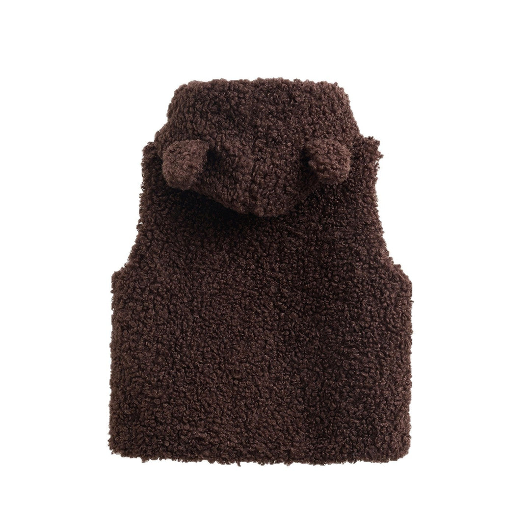Dam cozy teddy väst med huva och dragkedja