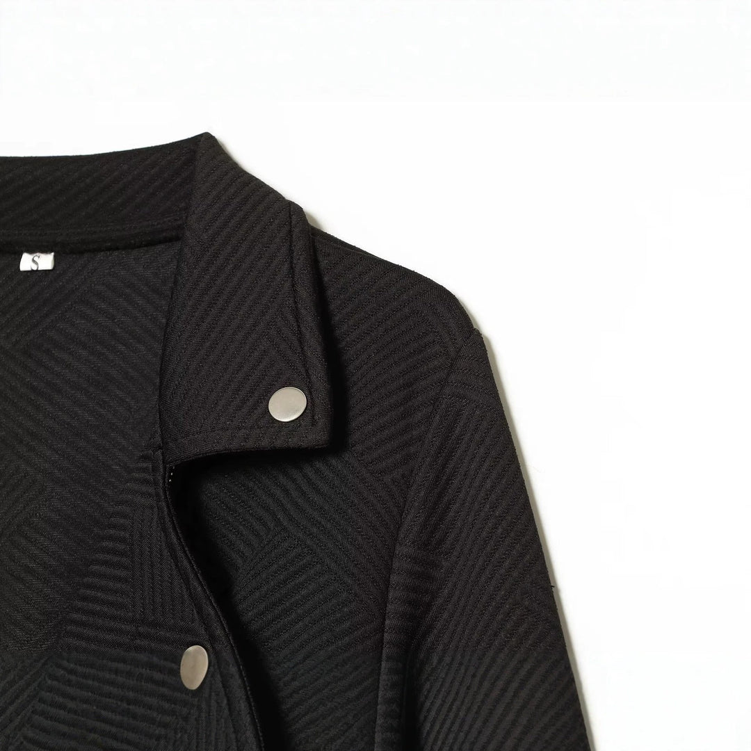 Dam Kort Jacka i Biker Stil med Asymmetrisk Dragkedja och Textured Weave Structure