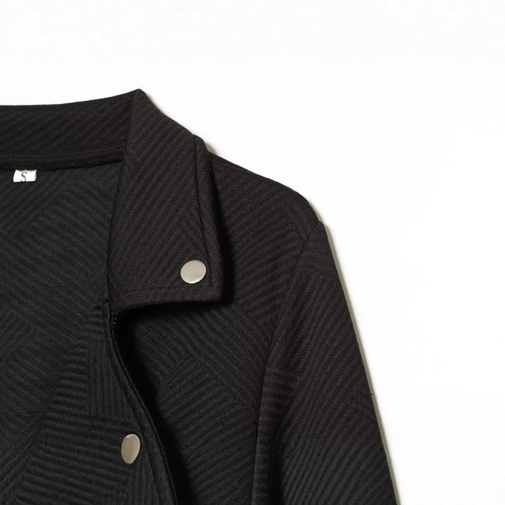 Dam Kort Jacka i Biker Stil med Asymmetrisk Dragkedja och Textured Weave Structure