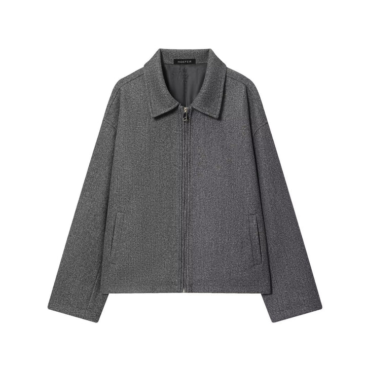 Dam Boxig Ullblandning Blouson Jacka med Dragkedja och Skjortkrage
