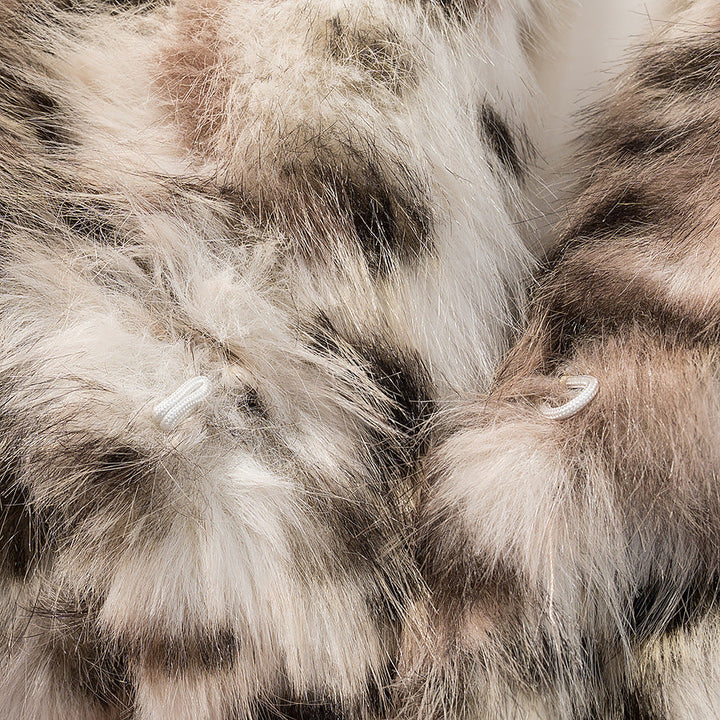 Dam kort skärning Cozy Faux Fur kappa med Leopard tryck och ståkrage