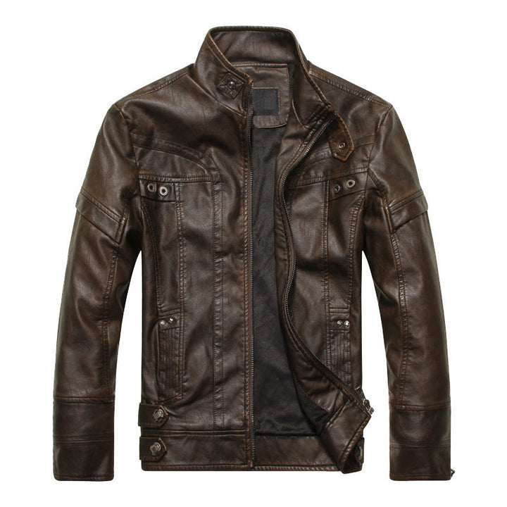 Herr Läder Jacka i Pilot Bomber Stil med Stående Krage och Vintage Look