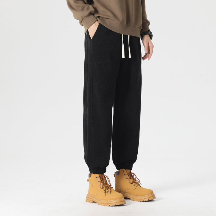 Herr Bekväm Sweat Jogging Byxor med Elastic Dragsko, Pre-Shaped Sömmar, och Ribbstickade Muddar