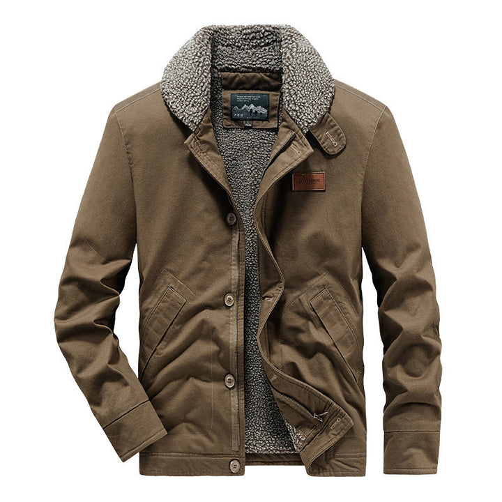 Herr Rugged Canvas Worker Jacka med Voluminous Sherpa Inre Foder och Hög Krage