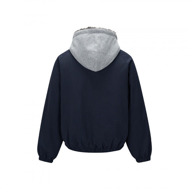 Herr vadderad hoodiejacka i Bomber Stil med teddyfoder och elastisk fåll