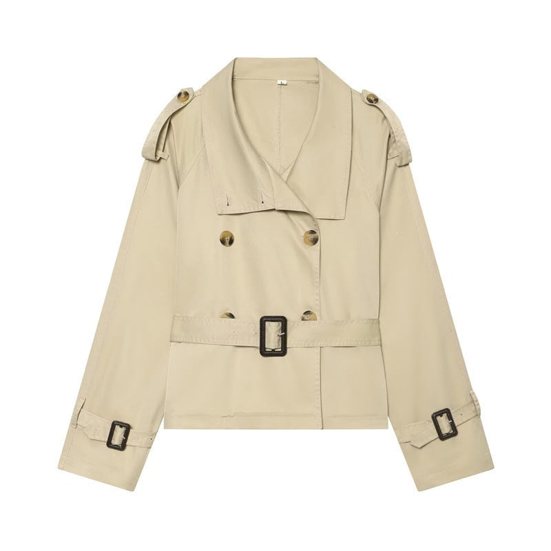 Dam kort Boxy trench med Double Breasted, midjebälte och Shoulder Tabs