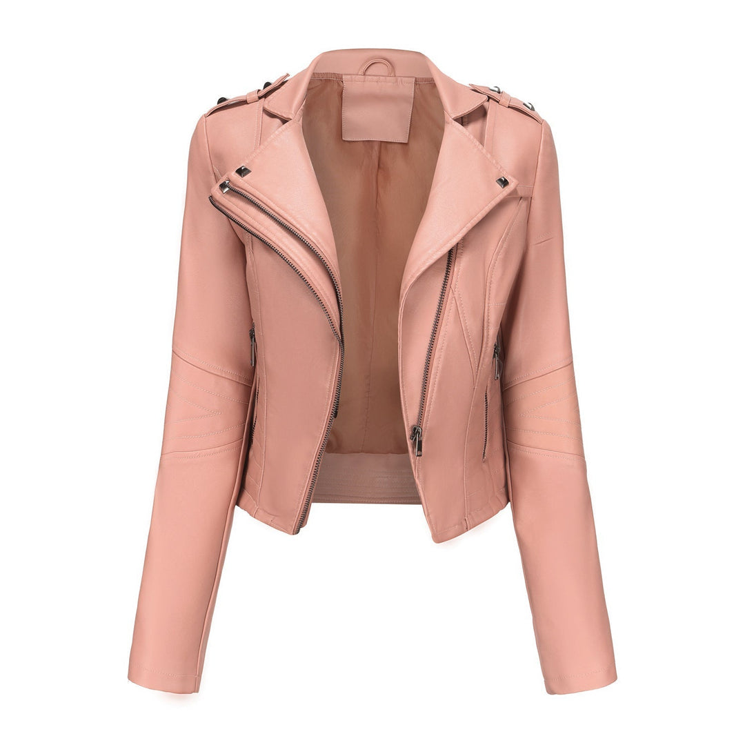 Dam Stilren Biker Jacka med Asymmetrical Dragkedja och Detail Sömmar