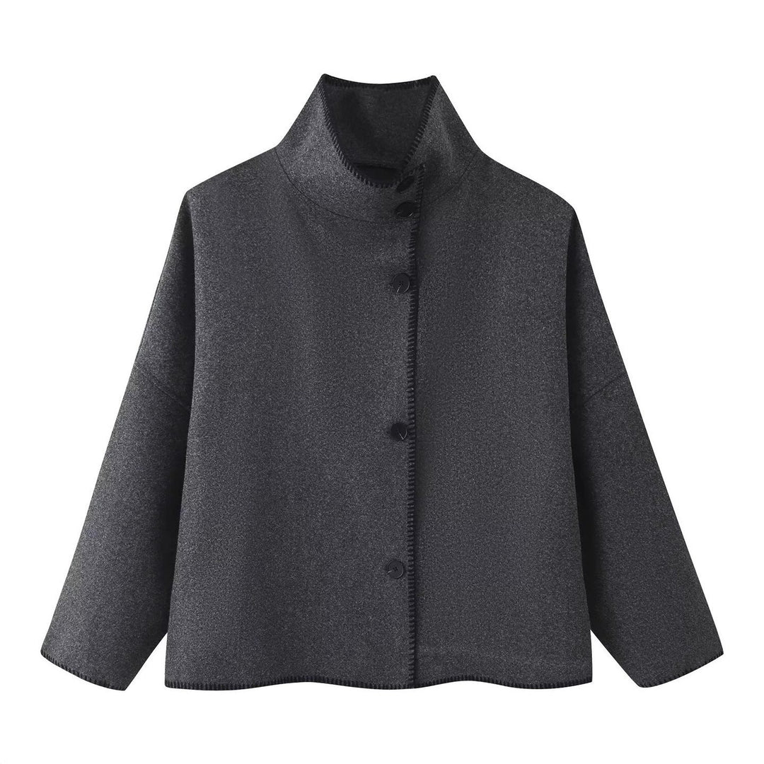 Dam Kort Boxig Capekappa med Ståkrage och Contrast Decorative Stitch