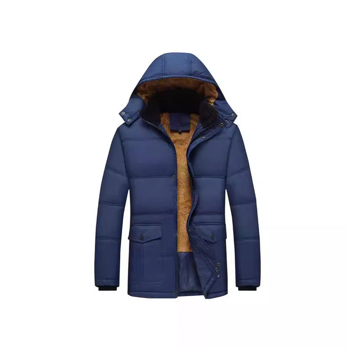 Herr Long Termisk Insulated Quiltad Parka med Teddyfoder, Huva, och Lock Fickor