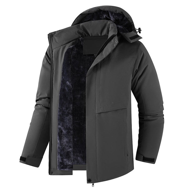 Herr Plysch Fodrad Vinter Parkas med Huva, Vindtät Skal &amp; Dold Fram Slå