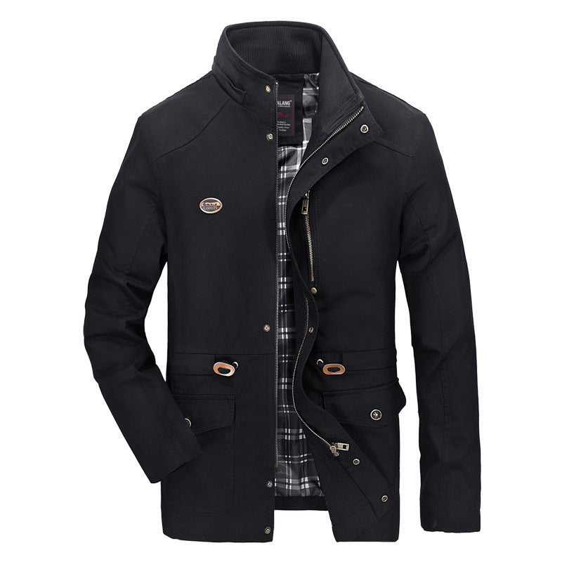 Herr Mid-Length Parka med Huva, Checkered Foder och Midja Dragsko