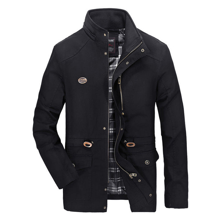 Herr Mid-Length Parka med Huva, Checkered Foder och Midja Dragsko