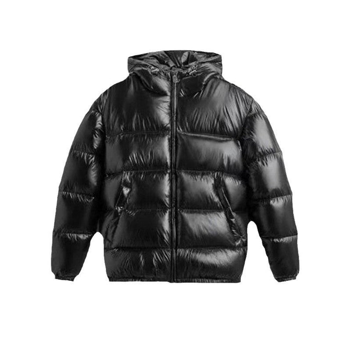 Dam quiltad vadderad Hooded jacka med High-Gloss Surface, Two-Way dragkedja och Kangaroo fickor