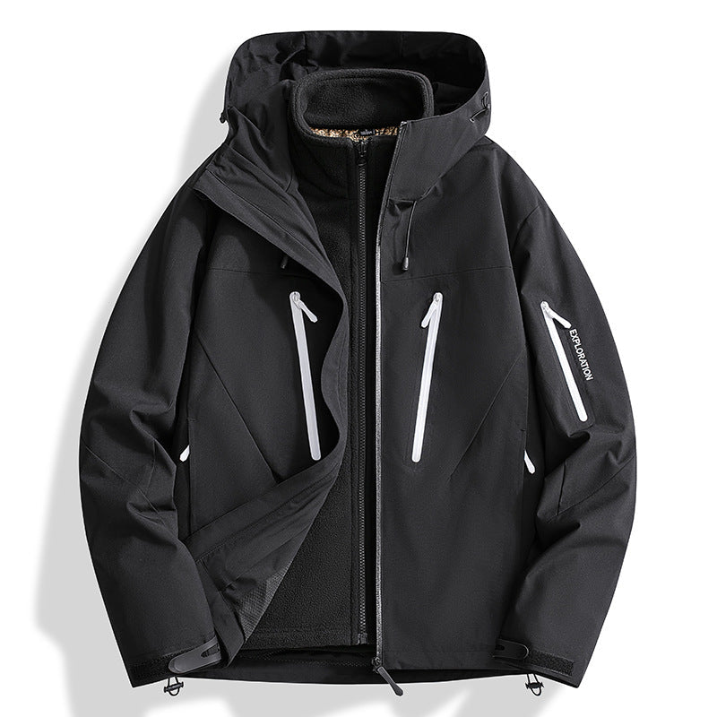 Herr two-in-one softshell utomhusjacka med avtagbar fleece inner jacka och vattentät dragkedjas
