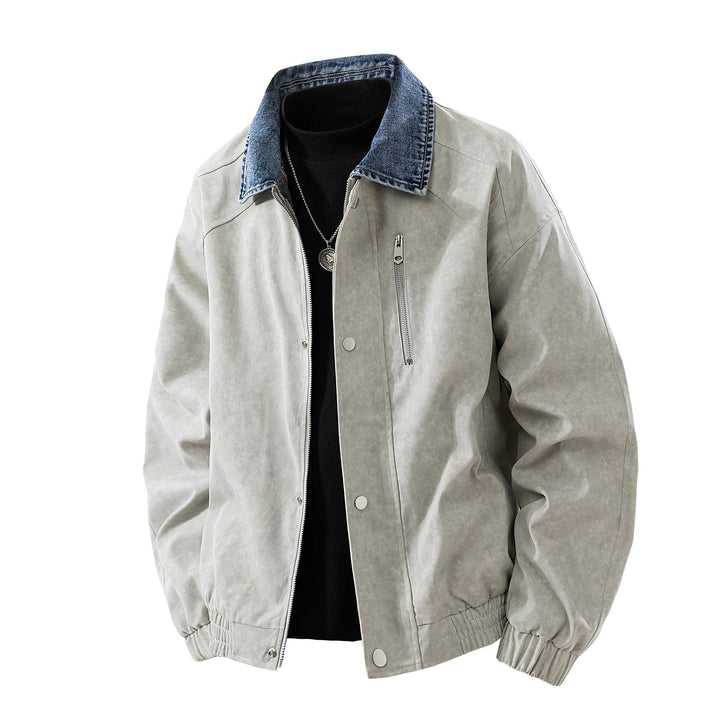 Dam Oversize Övergångsjacka med Denim Krage, Tryckknapp Knapp Knäppning &amp; Elastic Muddar