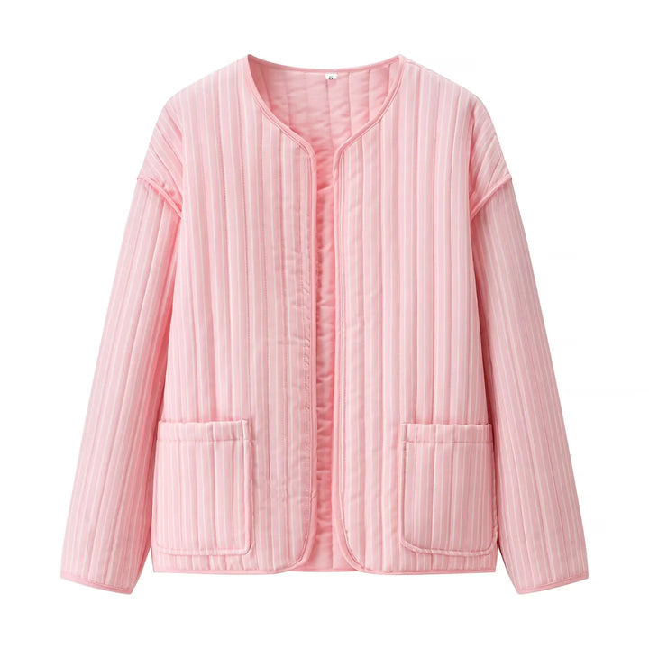 Dam Quiltad Övergångsjacka med Round Neckline, Open Fram och Utanpåfickor