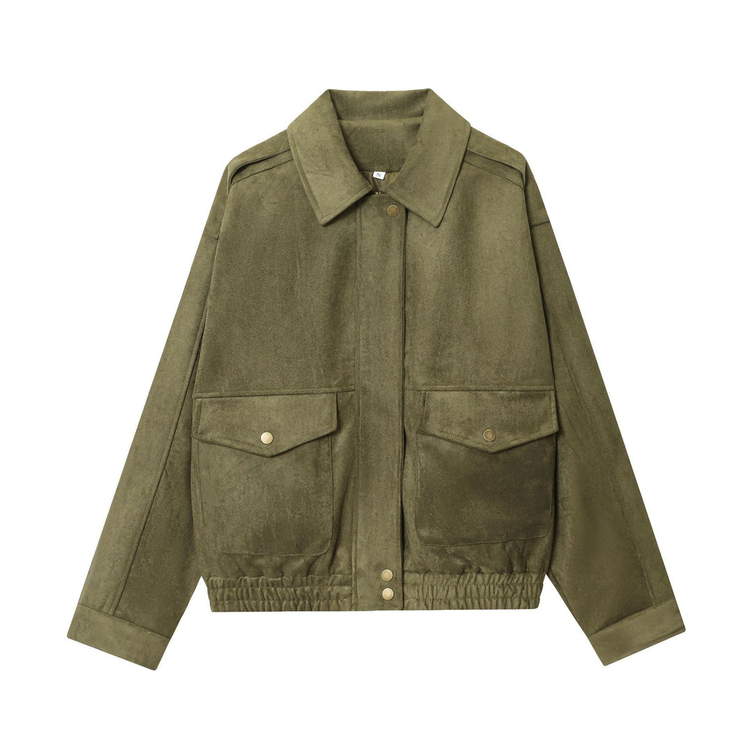Dam 20+ Kort Suede Look Blouson Jacka med Lock Fickor och Elastic Waist