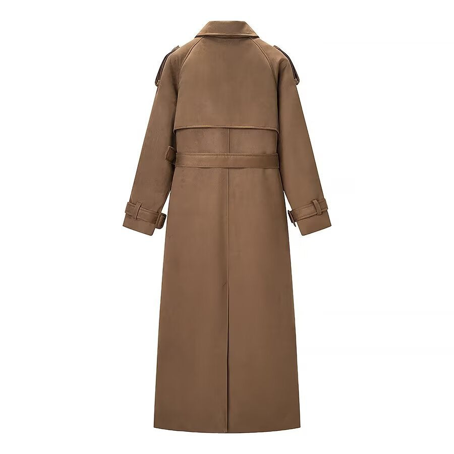 Dam elegant lång midja trenchcoat med Double-Breasted knappslå och Flared fåll