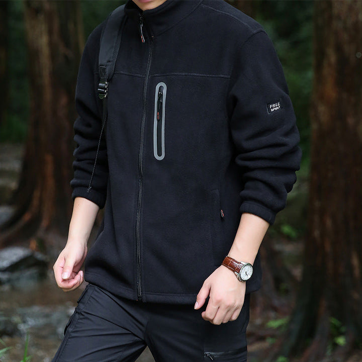 Herr Fleece Utomhus Jacka med Hel Dragkedja, Hög Krage, och Vattenavvisande Zip Ficka