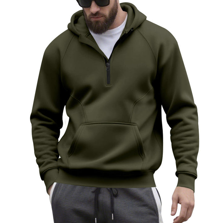 Herr Halv Dragkedja Luvtröja i Minimalistisk Softshell Look med Känguruficka och Raglanärmar
