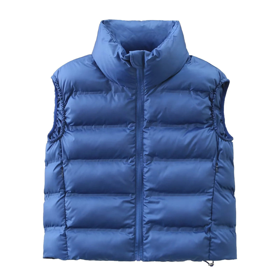 Dam quiltad thermal väst med high ståkrage, side dragkedja fickor, och adjustable fåll