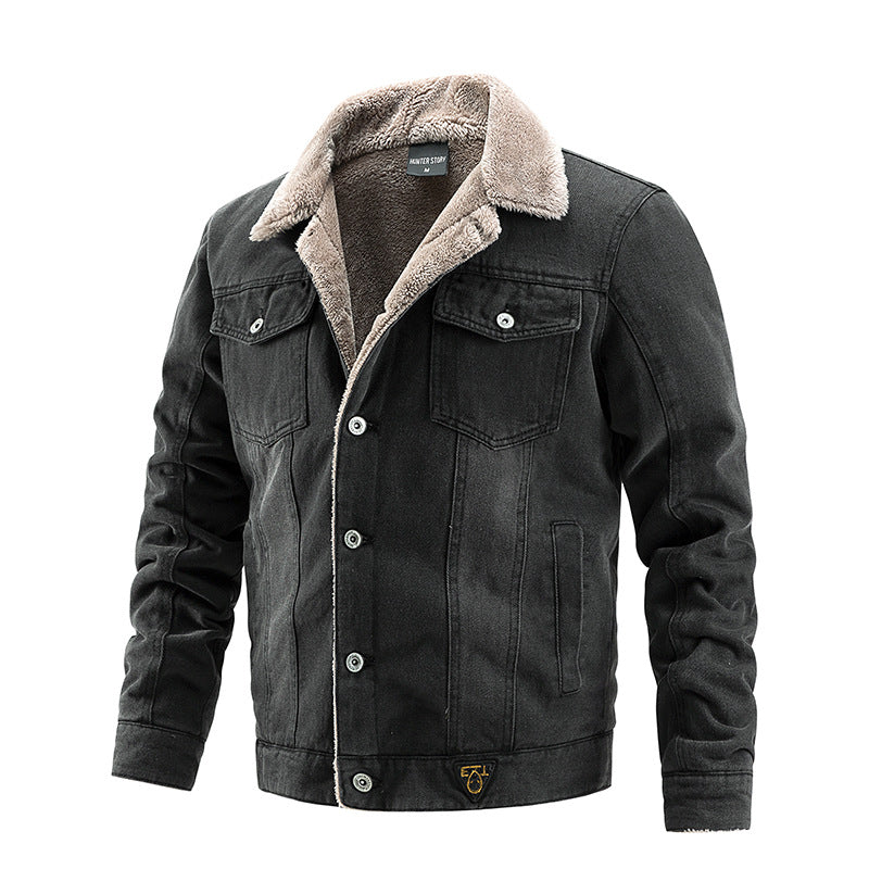Herr Robust Denim Trucker Jacka med Sherpa Foder och Teddy Krage