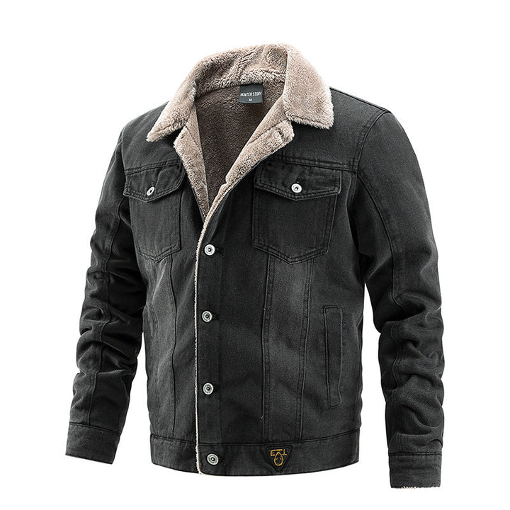 Herr Robust Denim Trucker Jacka med Sherpa Foder och Teddy Krage