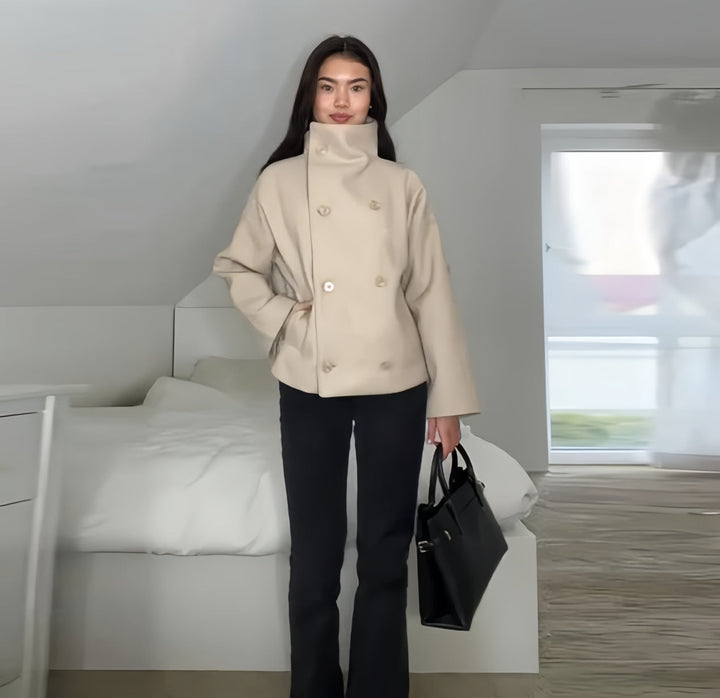 | Dam Mode oversize Jacka med Hög Krage och Dekorativ Knapp Detaljer