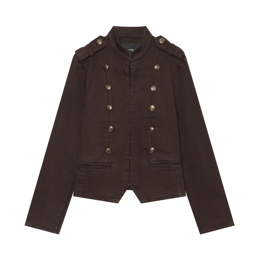 Dam Tailored Kort Military Blouson med Epaulettes och Double-Breasted Knapp Knäppning