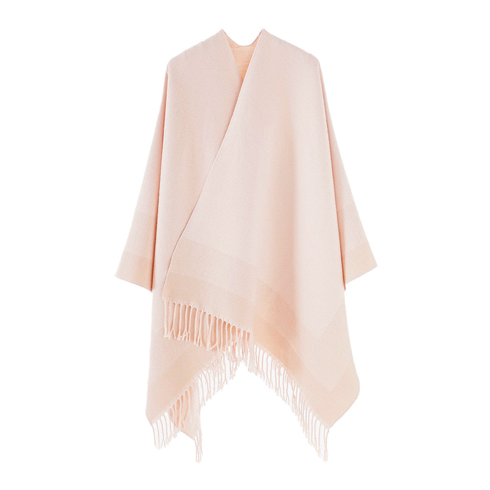 Dam Rectangular ullblandning poncho Wrap med öppen front och Fine fransfåll