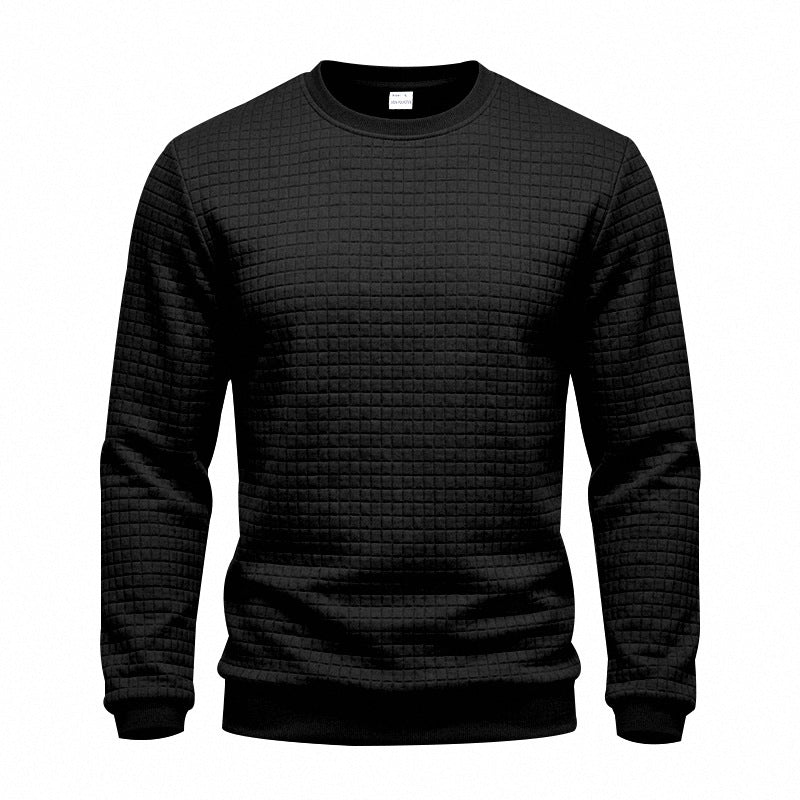Herr Strukturerad Round Neck College-Tröja med Waffle Texture och Ribbstickade Muddar