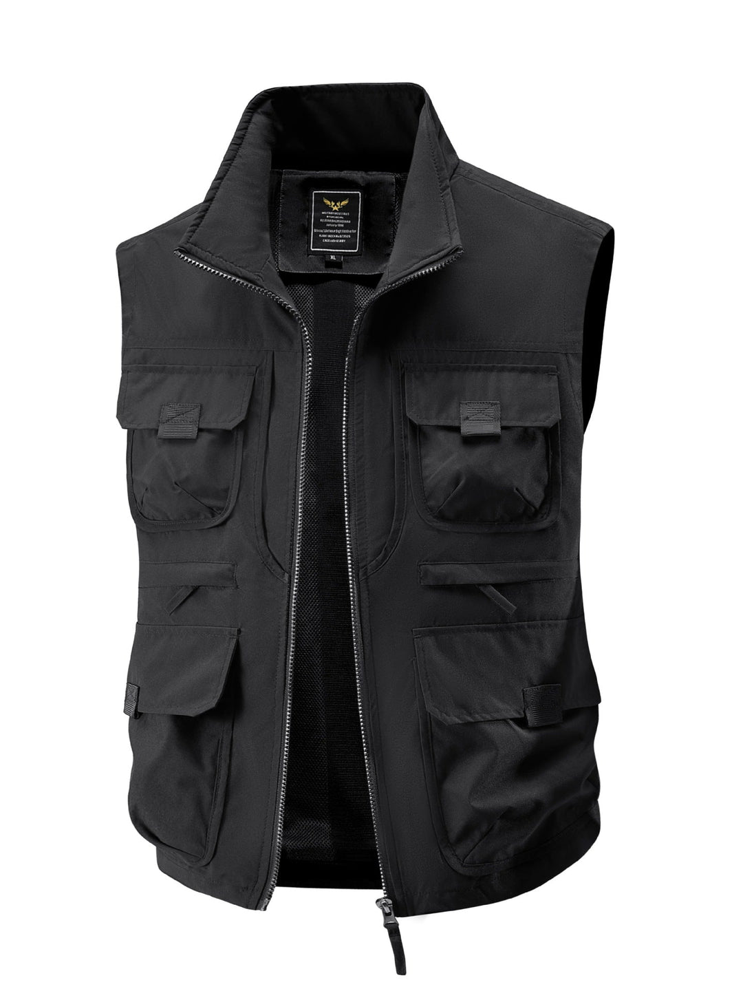 Herr Multi-Pocket Utility Väst med Hög Krage Tvåvägsdragkedja och Mesh Foder