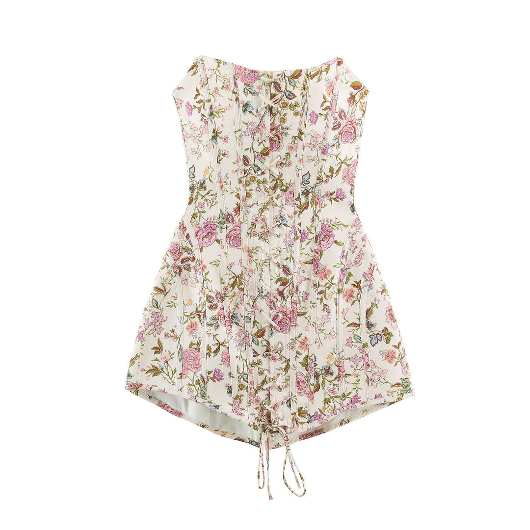 Dam Kort Jacka Tillverkad av Blommig Lace med Mandarin Krage och Dekorativ Straps