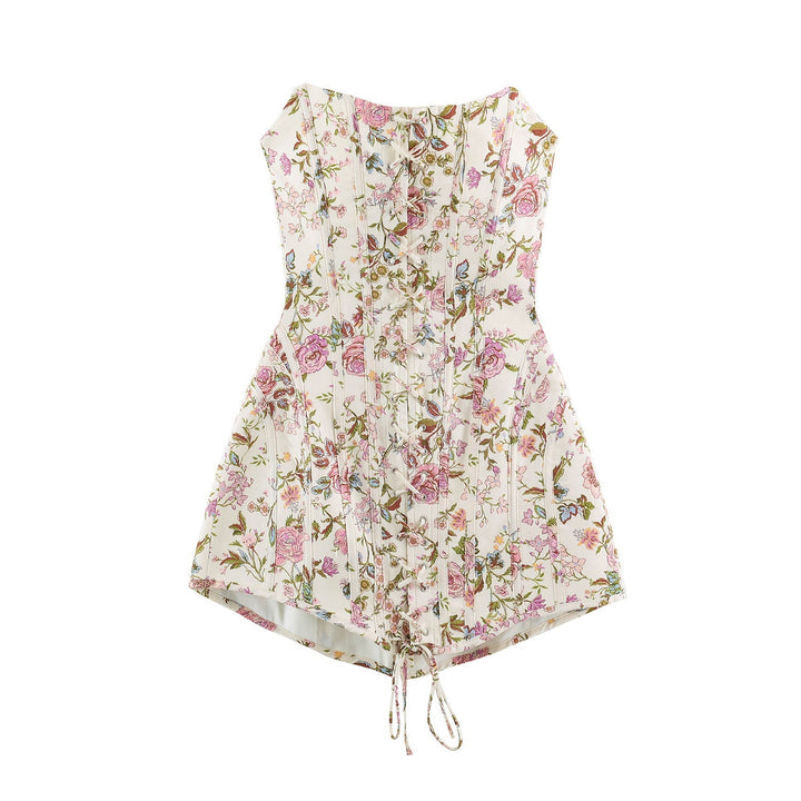 Dam Kort Jacka Tillverkad av Blommig Lace med Mandarin Krage och Dekorativ Straps