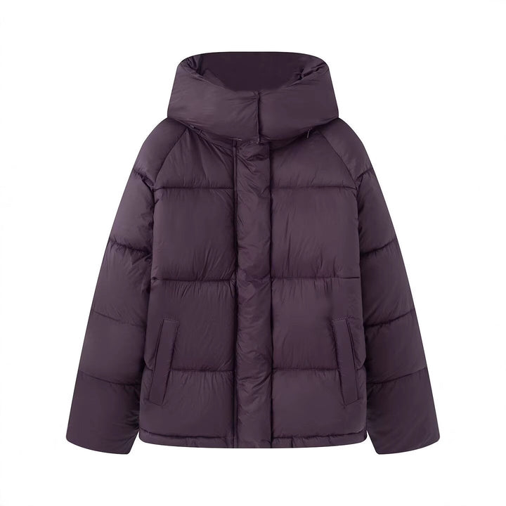 Dam Kort Skärning Oversized Quiltad Jacka med Hög Krage och Huva