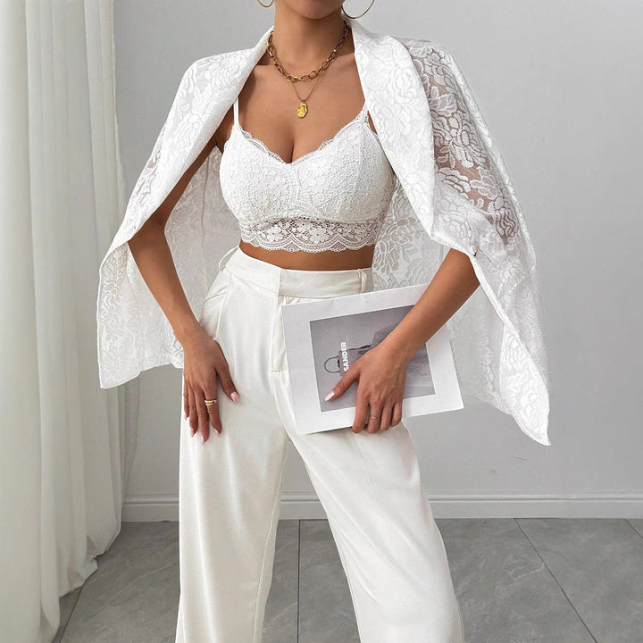 Dam spets blazer med sjalkrage och floral transparens