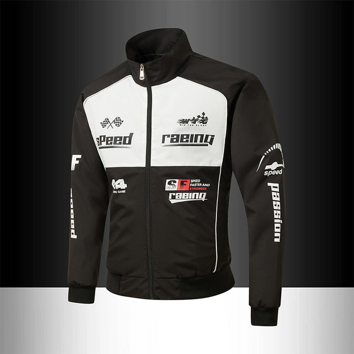 Herr Track Jacka i Motorsport Look med Logo Prints och Stående Krage