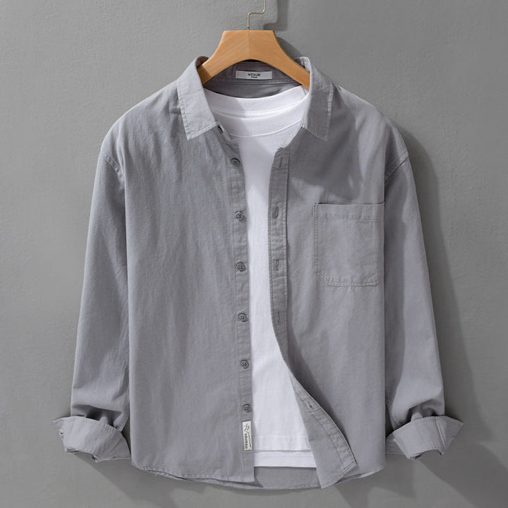 Herr Skjortjackas-Overshirt Tillverkad av Mjuk Bomull Twill med Avslappnad Passform och Utanpå Bröstficka