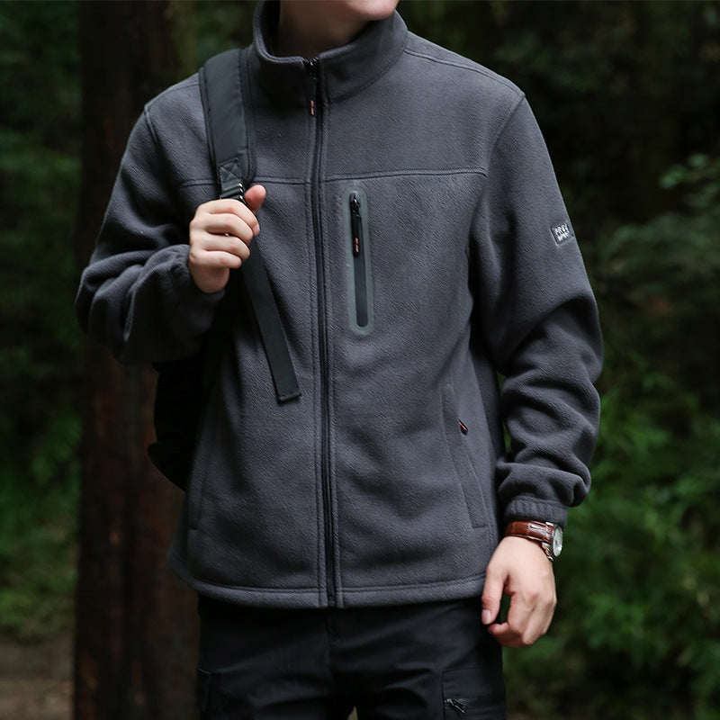 Herr Fleece Utomhus Jacka med Hel Dragkedja, Hög Krage, och Vattenavvisande Zip Ficka