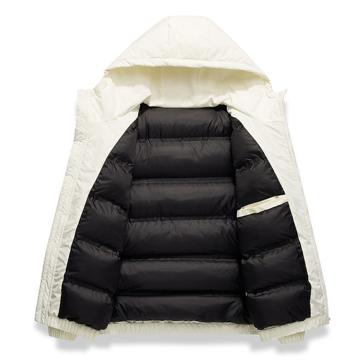 Unisex med Huva Quiltad Jacka i Color Block Look med Elastic Nederkant, Kangaroo Fickor &amp; Lätt Termisk Foder