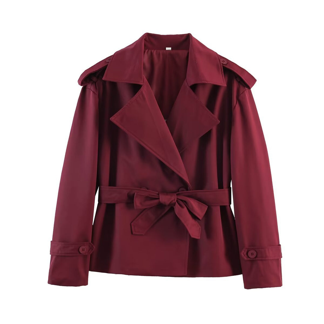 Dam Kort Trenchcoat med Waist Belt, Double-Breasted Front och Shoulder Flaps