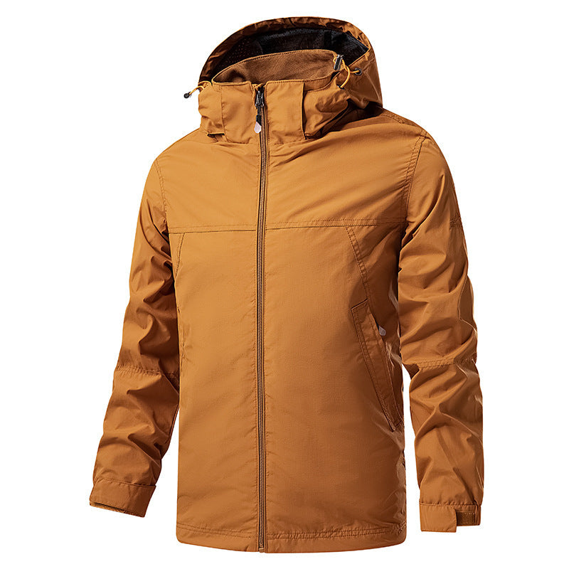 Herr Lätt Packable Regn och Vind Jacka med Justerbar Huva och Microfleece Krage
