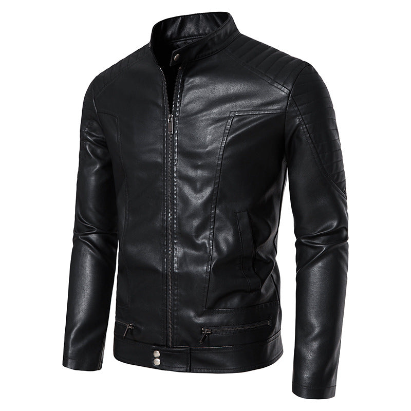 Herr Slim Biker Blouson fuskläder Jacka med ståkrage, Dekorativ Stitching och fickor med dragkedja