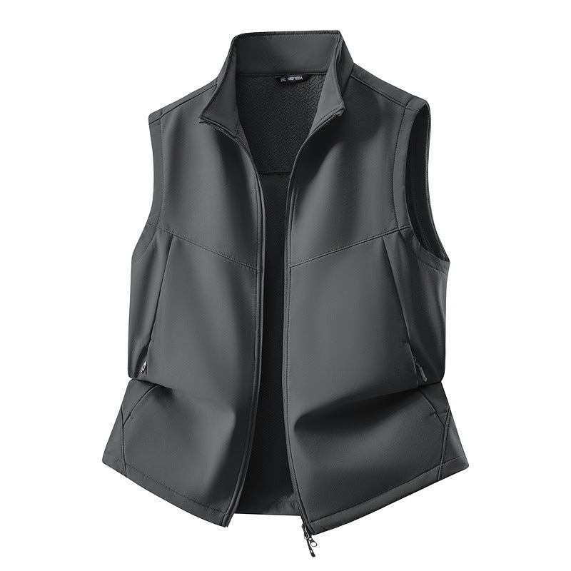 Dam ärmlös softshell väst med ståkrage, Stretch foder och två-Way dragkedja