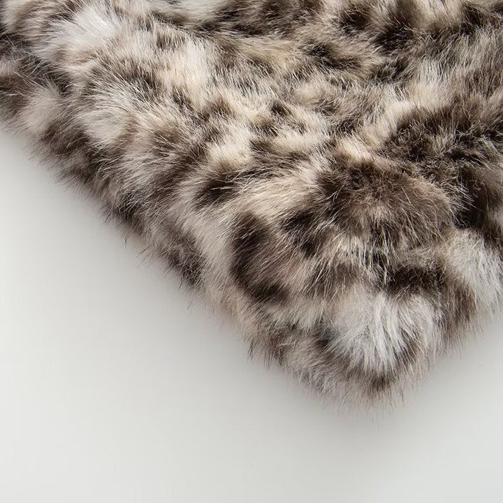 Dam kort skärning Faux Fur jacka med Leopard tryck