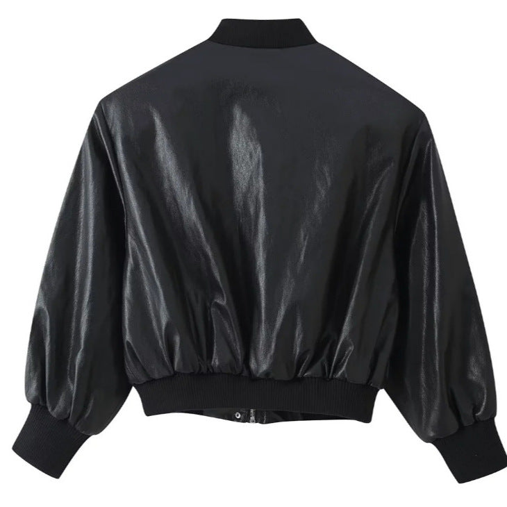 Dam Kort Blouson Jacka Gjord av Woven Fabric med Ståkrage, Elastic Fåll, och Fin Check Design