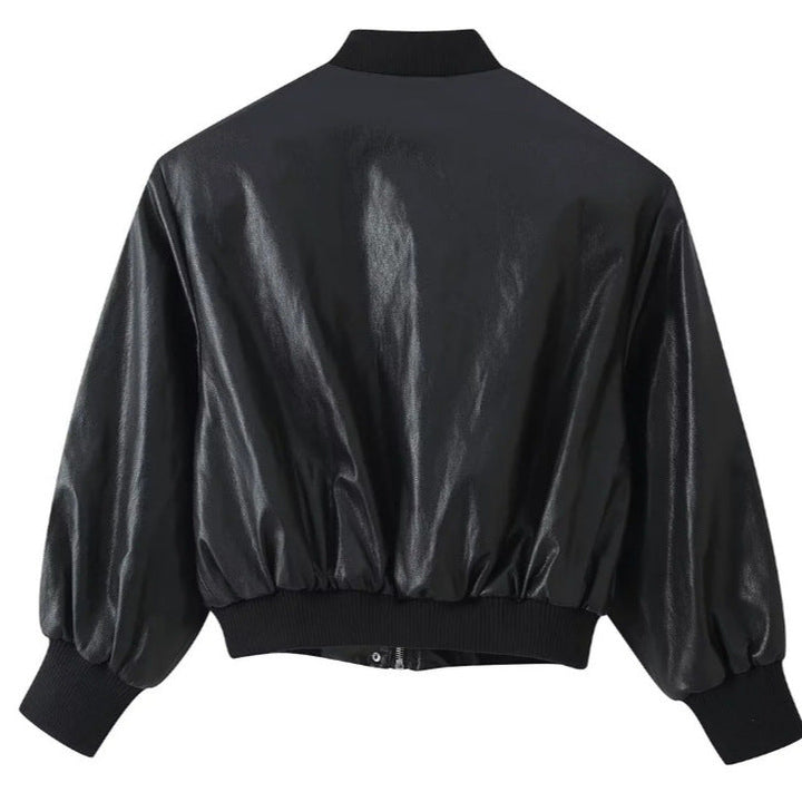 Dam Kort Blouson Jacka Gjord av Woven Fabric med Ståkrage, Elastic Fåll, och Fin Check Design