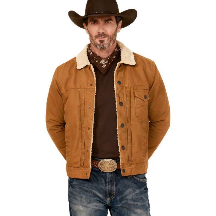 Herr Sherpa-Lined Trucker Jacka med Faux Fur Krage